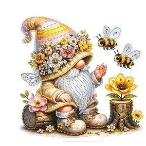 Whimsical Gnome with Bees and Flowers Diamond Art Kit